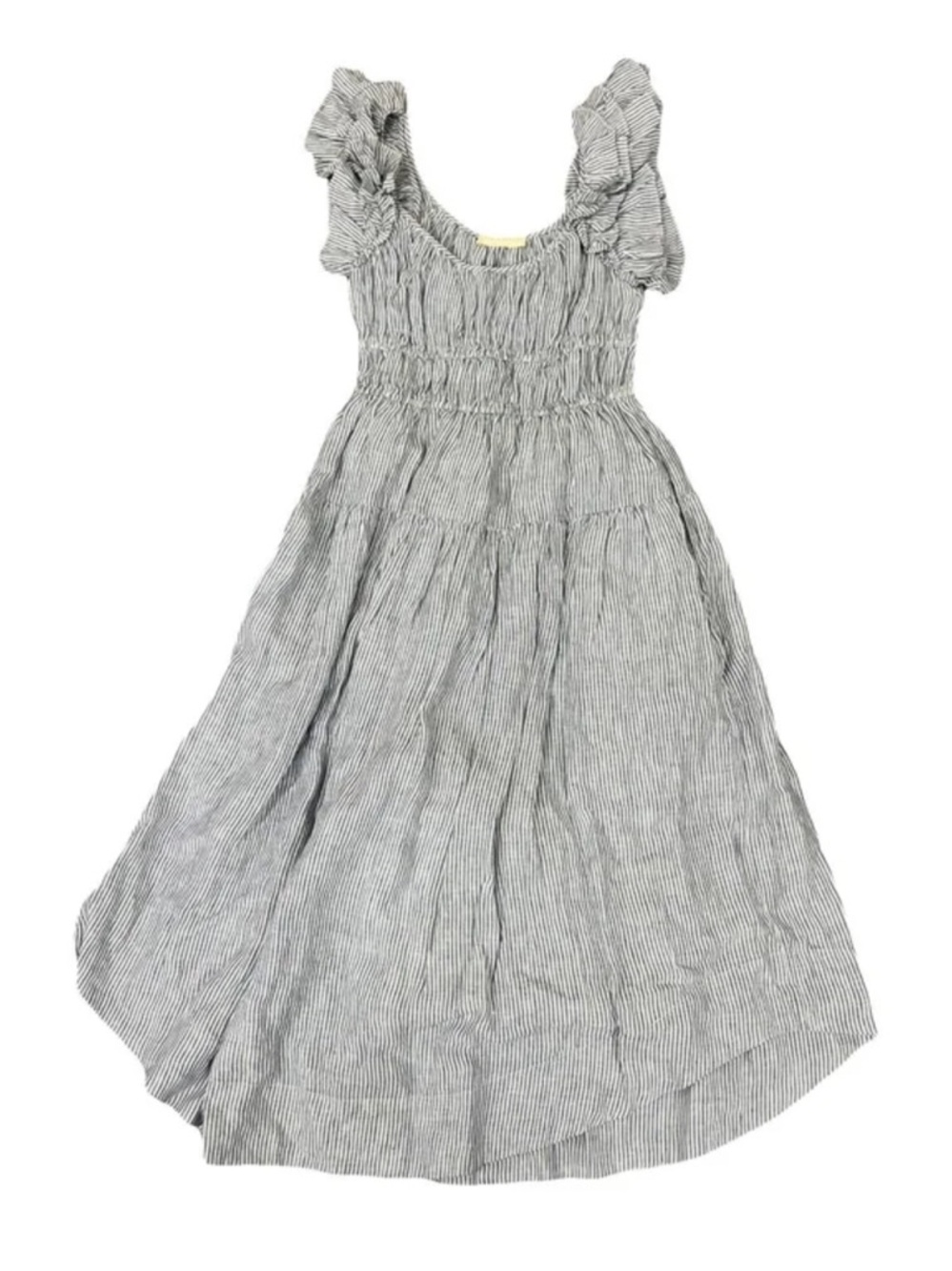 Ulla Johnson Light Gray Striped Smocked Rissa Midi Dress in Marine with pockets